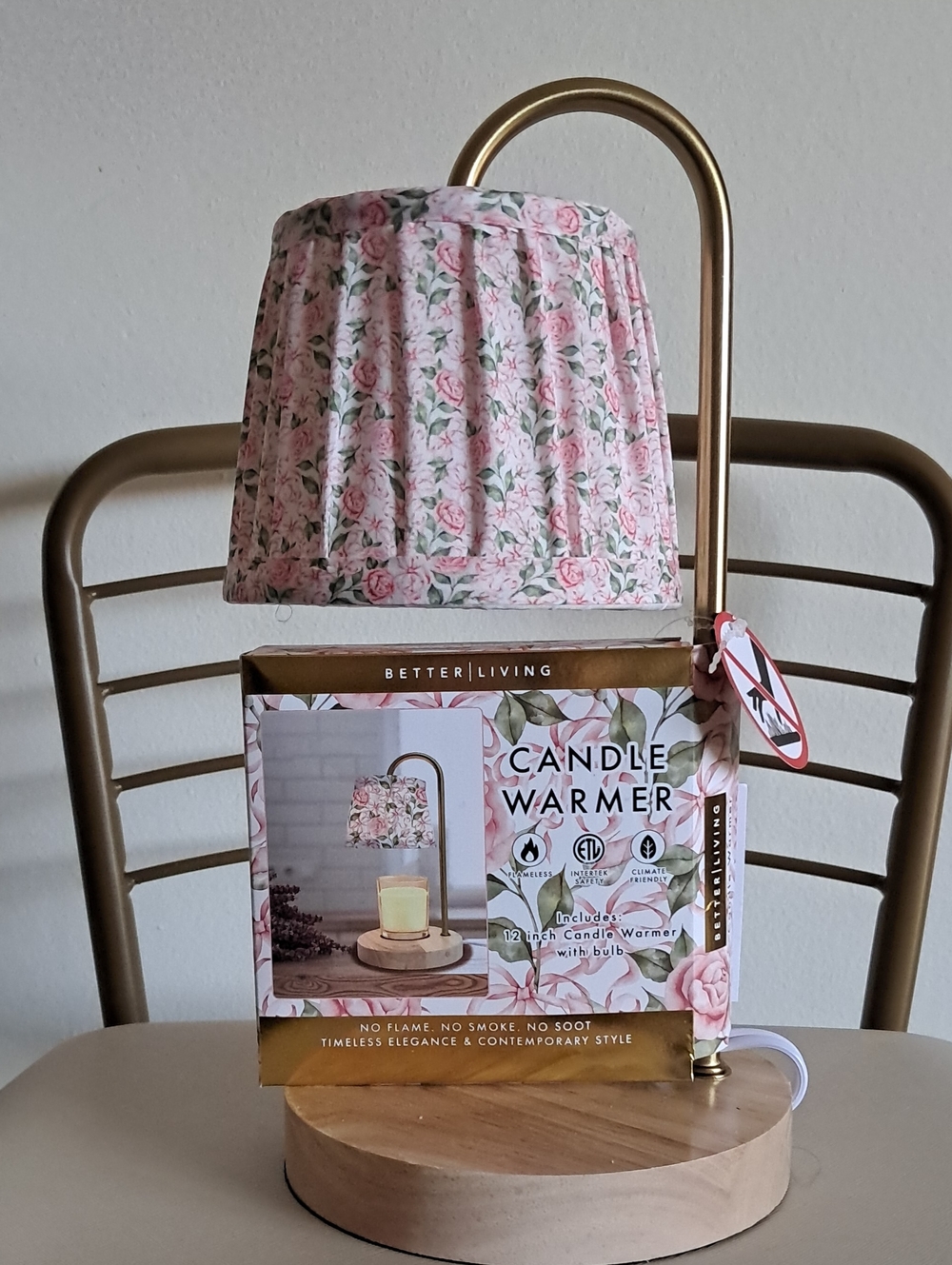 Pink Floral Candle Warmer with Gold Accent